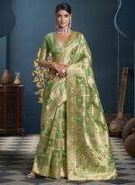 Organza Green Party Wear Weaving Saree